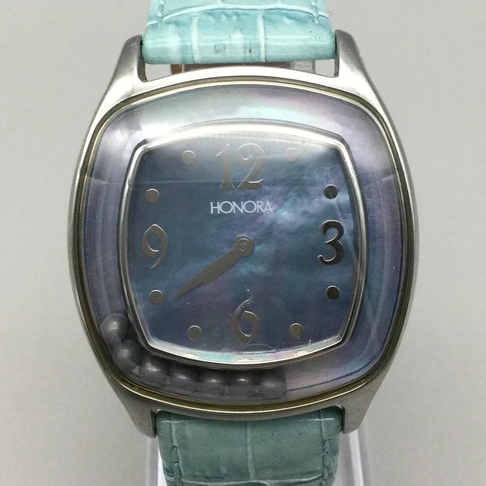 Honora Womens Watch 36mm Blue MOP Dial Floating Pearls Leather New Battery